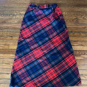 Red, Green, and Blue Plaid Wool Skirt